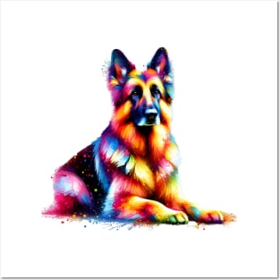 Colorful German Shepherd Dog in Splash Paint Style Posters and Art